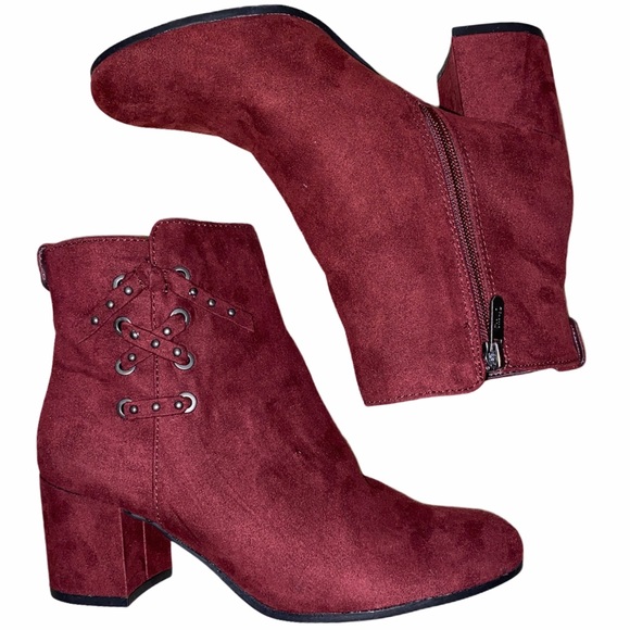 SAM EDELEMAN Vinnie Maroon Red Suede Ankle Booties Size 6.5 - Picture 3 of 9